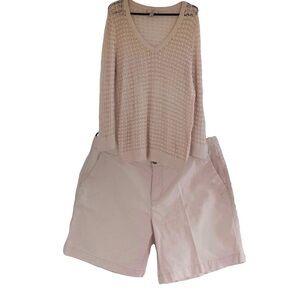 Loft Crochet Tunic Top V neck Pink Sz L swim coverall Gardengirl coastal